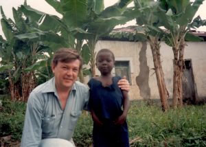 Valery with a local girl, Africa, 1988