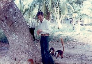 Valery with lemurs in Madagascar, 1976